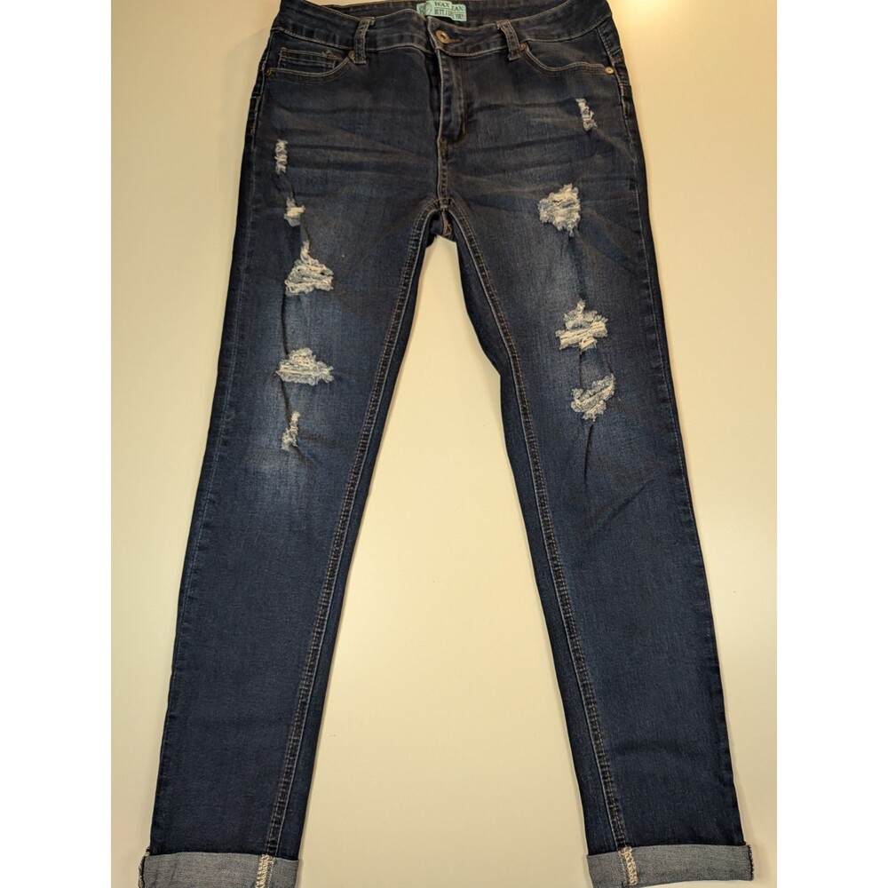 Wax Jean Women’s Distressed Skinny Jeans Dark Wash Stretch Denim Cuffed